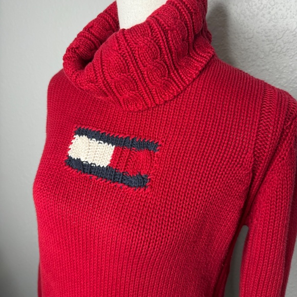 Tommy Hilfiger  Large Red Sweater Turtle neck Vintage -cp - Picture 7 of 8